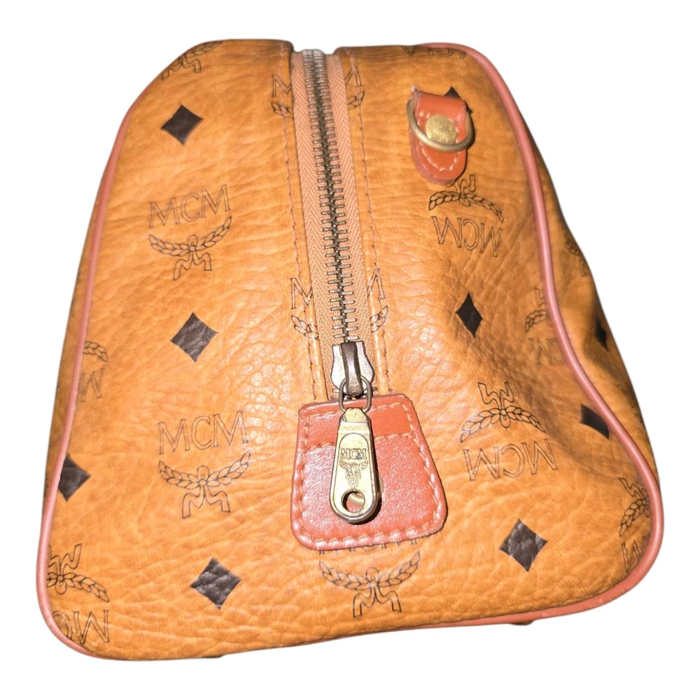 MCM Vintage Monogram Logo Visetos Boston Bag Tan Leather PVC Handbag, WI… - Picture 7 of 17